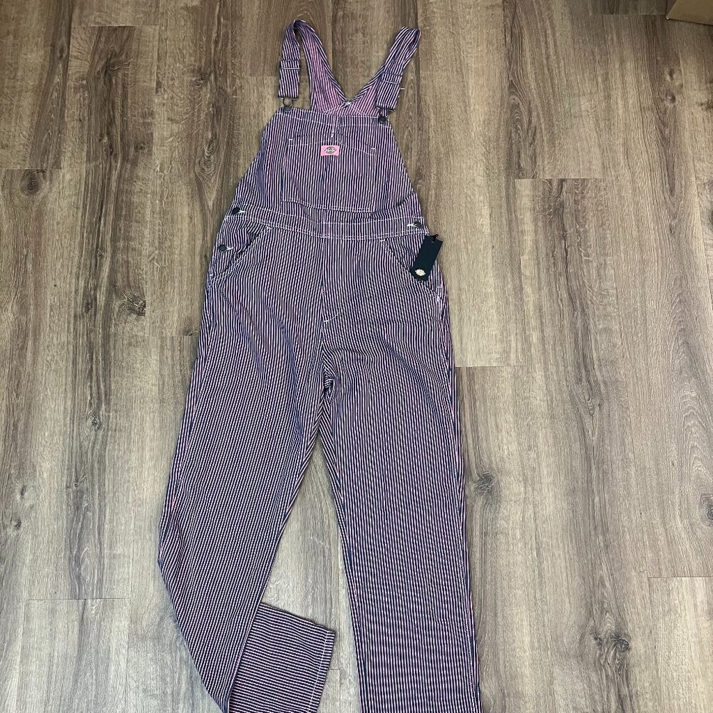NEW Dickies Pink and Blue Hickory Stripe Bib Overalls - Picture 10 of 15